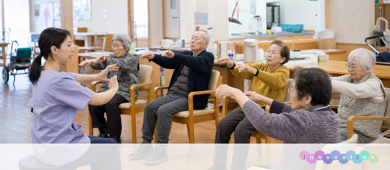 AIで作成した画像。実在の施設・職員ではありません（介護職・ヘルパー・レクリエーションの場面）