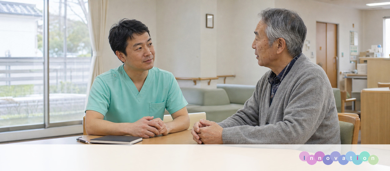 AIで作成した画像。実在の施設・職員ではありません（看護師・准看護師・健康相談の場面）