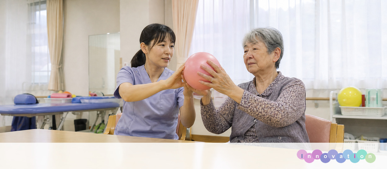 AIで作成した画像。実在の施設・職員ではありません（リハビリ職・上肢運動の場面）