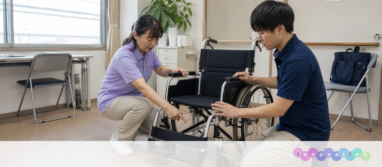 AIで作成した画像。実在の施設・職員ではありません（サービス提供責任者・技術指導の場面）